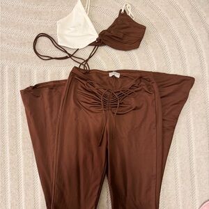 Brown and White Women's Two-Piece Set